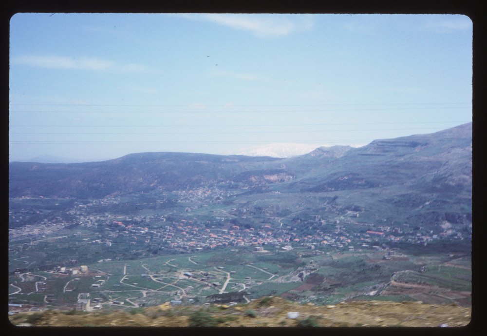 The landscape was lush. "Lebanese valley and mountains seen from moving coach," wrote Cushman.