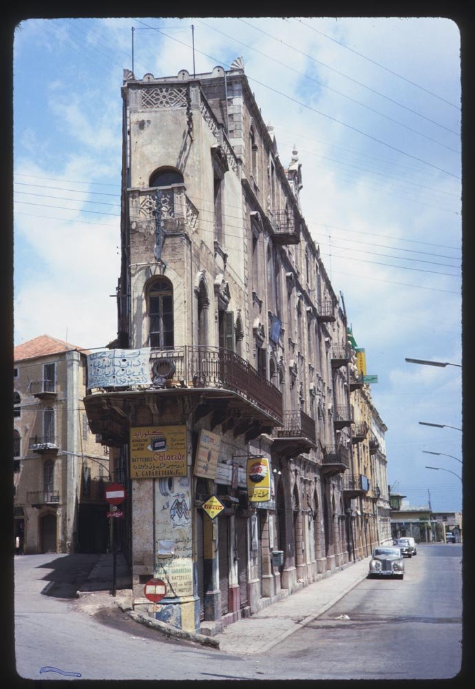 This narrow building was photographed near the port.